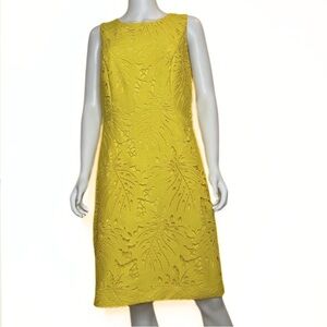 RSVP Talbots Yellow Leaf Lace Crochet Overlay Sheath Dress Womens SZ 10 Office